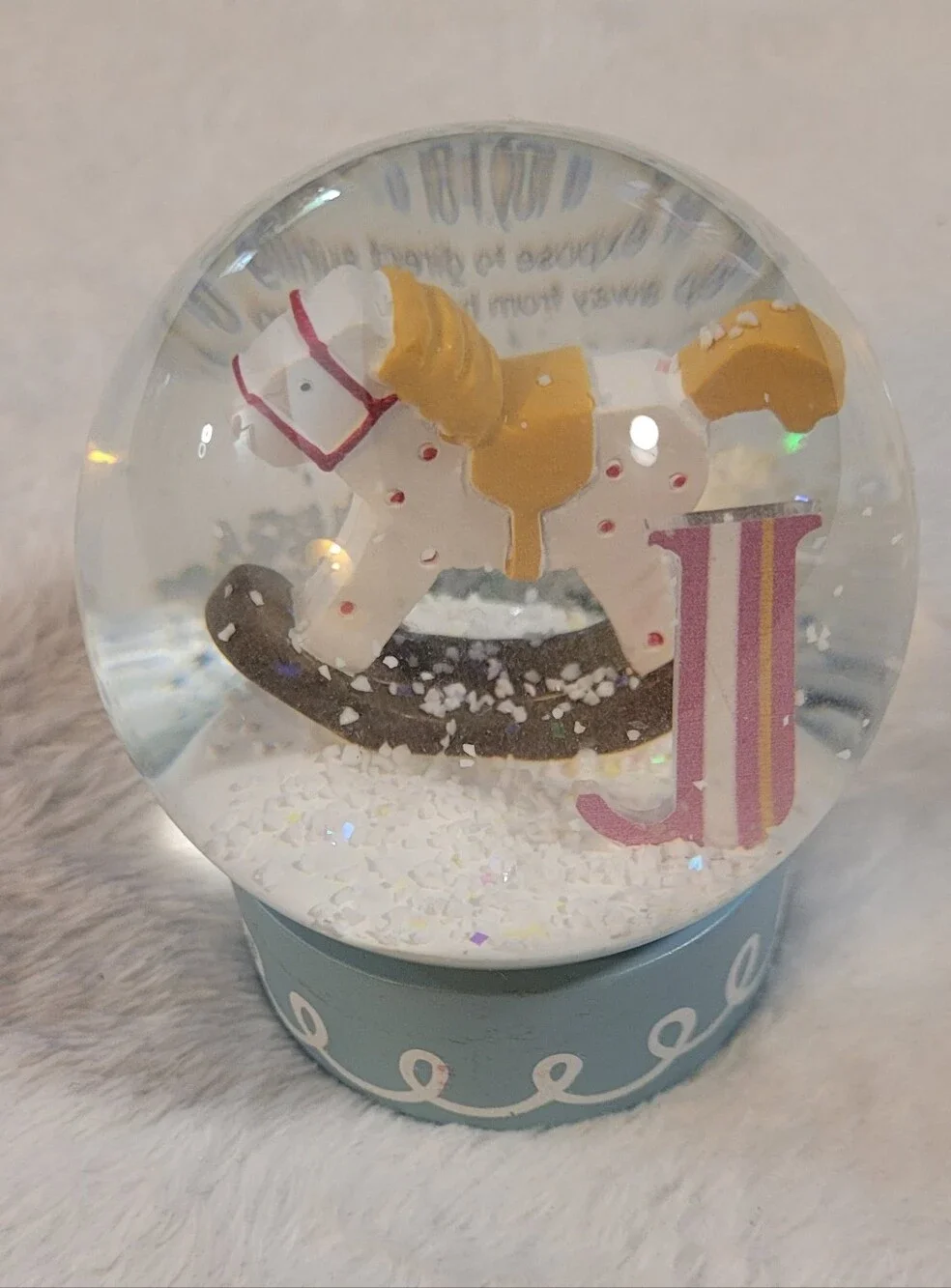 Mini Rocking Horse Snow Globe with Blue Wooden 2